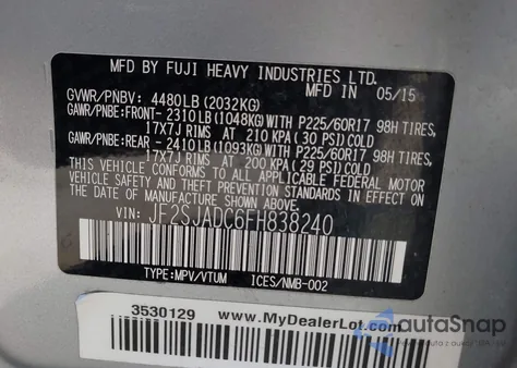 2015 Subaru Forester 2.5I Premium из США, поврежденный, VIN JF2SJADC6FH838240